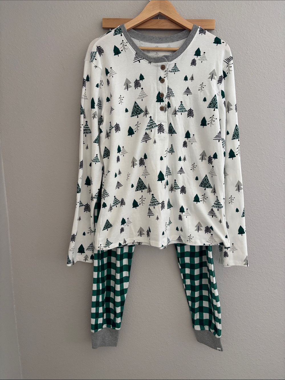 Honest Baby Clothing Women’s White & Green Forest Pajama Set Organic Cotton XL